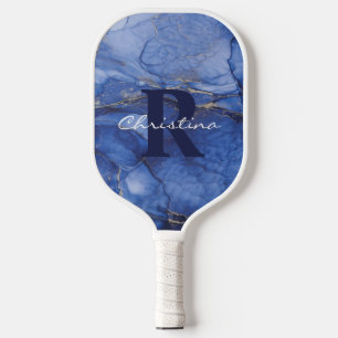 ネイビーウォーターカラーモノグラム&名前カスタマイズ可能 ピックルボールラケット