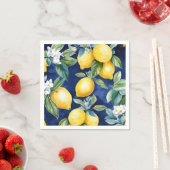 ネイビーウォーターカラーレモン模様ヨーロッパイタリアン スタンダードカクテルナプキン (インサイチュ)