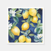 ネイビーウォーターカラーレモン模様ヨーロッパイタリアン スタンダードカクテルナプキン (正面)