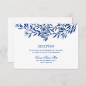 ネイビーウォーターカラーローレルリースウェディングレセプション 招待状 (正面/裏面)