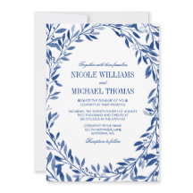 ネイビーウォーターカラーローレルリース結婚ズ