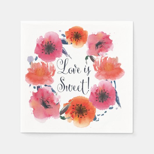 ネイビーウォーターカラー結婚フローラズスイートナプキンス スタンダードカクテルナプキン (正面)