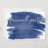 ネイビーウォーターカラー金ゴールド送別パーティの招待状 招待状 (正面)