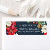 ネイビーウォーター色のフローラクリスマス |差出人住所 ラベル (インサイチュ)