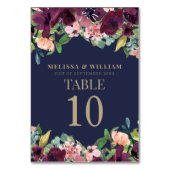 ネイビーウォーター色のフローラブルゴーニュ結婚ーズ テーブルナンバー (正面)