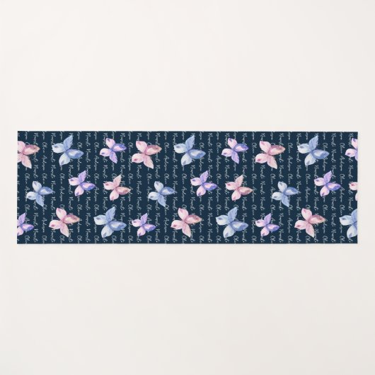 ネイビーウォーター色蝶ナマステモングラム ヨガマット (正面(横))
