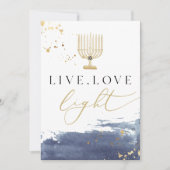 ネイビーウォーター色金ゴールド（ユダヤ教）メノラーハヌッカカード 招待状 (正面)