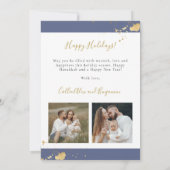 ネイビーウォーター色金ゴールド（ユダヤ教）メノラーハヌッカカード 招待状 (裏面)