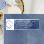 ネイビーウォーター色、モノグラム結婚の差出人住所 ラベル