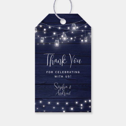 ネイビーウッドメイソンジャースライツ結婚ズギフトラベル ギフトタグ (正面)