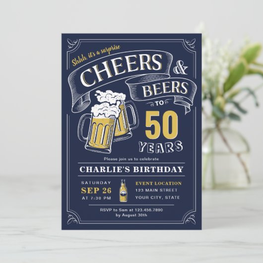 ネイビーエイジ応援とビアーサプライズ誕生日 招待状 (スタンド正面)