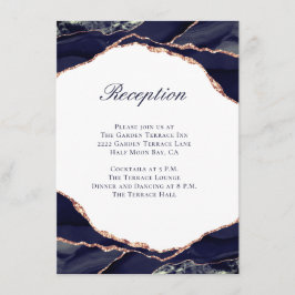 ネイビーエレガントアゲートバラ金ゴールドウェディングレセプション エンクロージャーカード