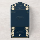 ネイビーエレガントアーチアールヌーボー結婚ズ オールインワン招待状 (外側)