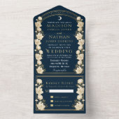 ネイビーエレガントアーチアールヌーボー結婚ズ オールインワン招待状 (内側)