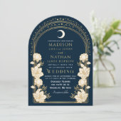 ネイビーエレガントアーチアールヌーボー結婚ズ 招待状 (スタンド正面)