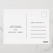 ネイビーエレガントウェディングは日付スクリプト金ゴールドを保存 箔招待状ポストカード (裏面)