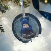 ネイビーエレガントウォータカラーインク&ジュエルフォトリース ガラスオーナメント