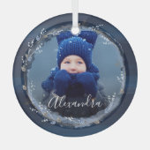 ネイビーエレガントウォータカラーインク&ジュエルフォトリース ガラスオーナメント (正面)