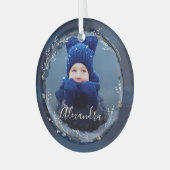 ネイビーエレガントウォータカラーインク&ジュエルフォトリース ガラスオーナメント (正面左)