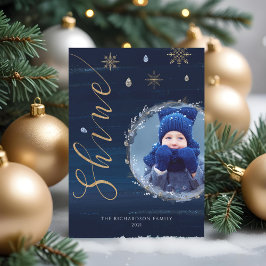 ネイビーエレガントウォータカラーインク&ジュエルフォトリース シーズンカード