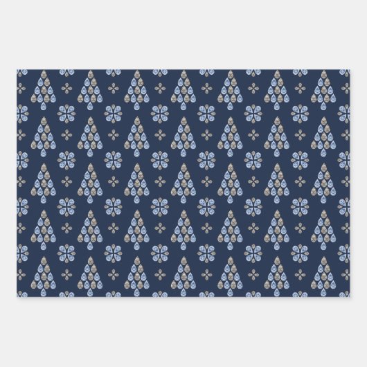 ネイビーエレガントウォーターカラーインク&ゴールデンジュエリー ラッピングペーパーシート (正面2)