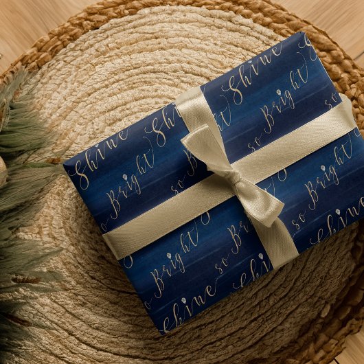 ネイビーエレガントウォーター色&ジュエリー非常に明るく輝く ラッピングペーパー