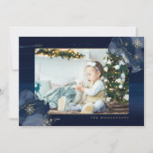 ネイビーエレガントウォーター・カラー・インク&ゴールデン・ジュエル・フォト シーズンカード (正面)