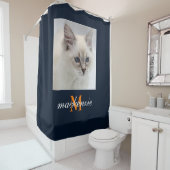 ネイビーエレガントオレンジモノグラムのスクリプカスタムト写真 シャワーカーテン (インサイチュ)