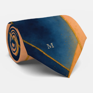 ネイビーエレガントオレンジ金ゴールドグリッターアクセントMonogram ネクタイ