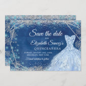 ネイビーエレガントクリスマスのMis Quince日付を保存 招待状 (正面/裏面)