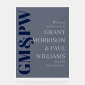 ネイビーエレガントグレイイニシャルタイポグラフィ歓迎 アクリルサイン (正面)