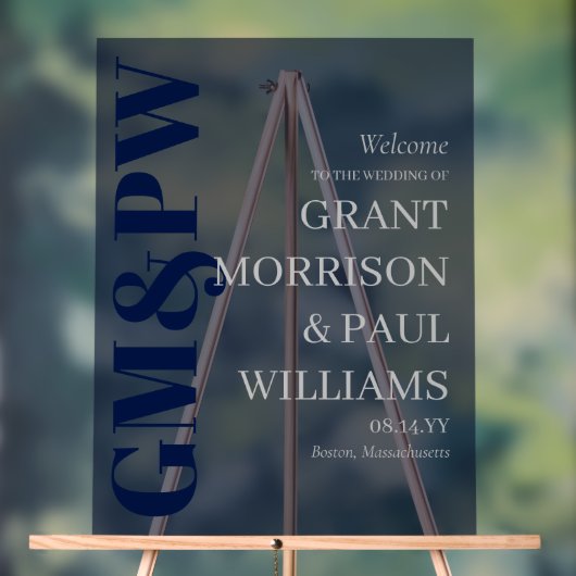 ネイビーエレガントグレイイニシャルタイポグラフィ歓迎 アクリルサイン (ニュートラル)