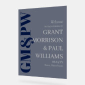 ネイビーエレガントグレイイニシャルタイポグラフィ歓迎 アクリルサイン (傾斜)