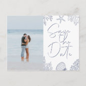ネイビーエレガントコーラルビーチ写真保存日時 インビテーションポストカード (正面)