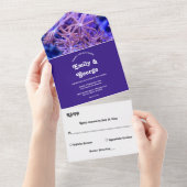 ネイビーエレガントコーラルレ航海のーフ海結婚岸 オールインワン招待状 (貼ってはがせる)