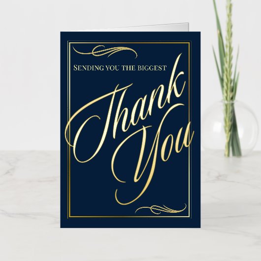 ネイビーエレガントゴールドフォイルハートフェルトサンキューカード 箔グリーティングカード (正面)