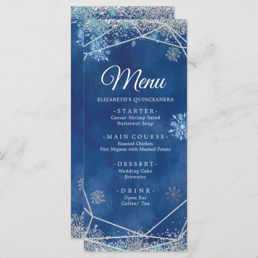 ネイビーエレガントシルバークリスマススノーフレークXVアニョス メニュー (正面/裏面)