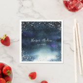 ネイビーエレガントシルバーグリッター結婚ズ スタンダードカクテルナプキン (インサイチュ)