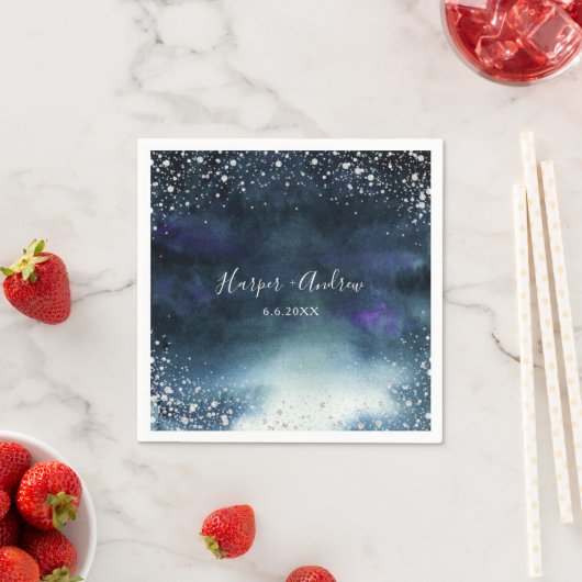 ネイビーエレガントシルバーグリッター結婚ズ スタンダードカクテルナプキン (インサイチュ)