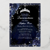 ネイビーエレガントシルバーバラドレスキンセアニェラ 箔招待状 (正面)