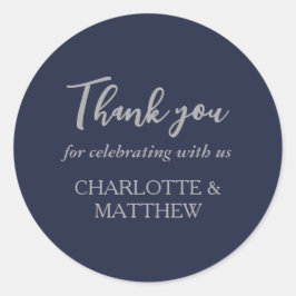 ネイビーエレガントシルバー結婚のクラシックラウンドステッカー ラウンドシール