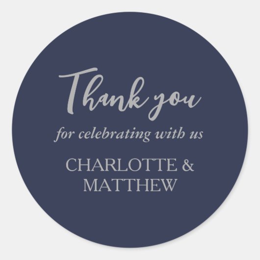 ネイビーエレガントシルバー結婚のクラシックラウンドステッカー ラウンドシール (正面)