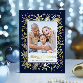 ネイビーエレガントススタイリッシュ・スノーフレーク・ファミリーの写真 箔シーズンカード