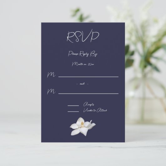 ネイビーエレガントズのホワイトマグノリア結婚フローラ 出欠カード (スタンド正面)