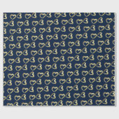 ネイビーエレガントダークブルーの金ゴールドハート ラッピングペーパー (フラット)