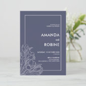 ネイビーエレガントチューリップ結婚式招待状 招待状 (スタンド正面)