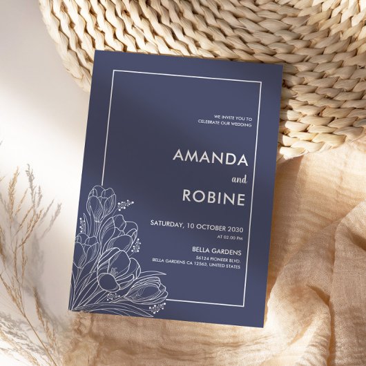 ネイビーエレガントチューリップ結婚式招待状 招待状