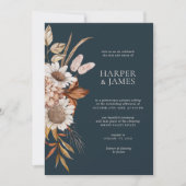 ネイビーエレガントテラコッタフローラボホ秋の結婚式 招待状 (正面)