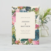 ネイビーエレガントピンクウォーター色ボタニカル結婚ズ セーブザデート (スタンド正面)