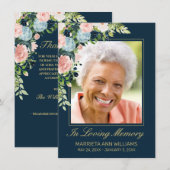 ネイビーエレガントピンクローズフローラ写真記念館 サンキューカード (正面/裏面)